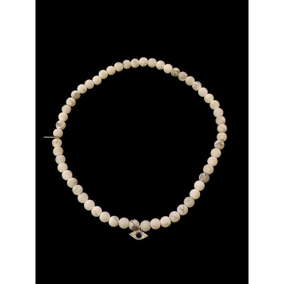 Electric Picks Natural Stone Bead Evil Eye Stretch Choker Necklace 14" - Picture 4 of 6